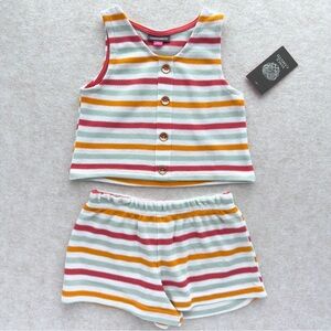 Vince Camuto Toddler Girls 2pc Striped Knit Outfit Set Tank Top & Shorts 4T NWT
